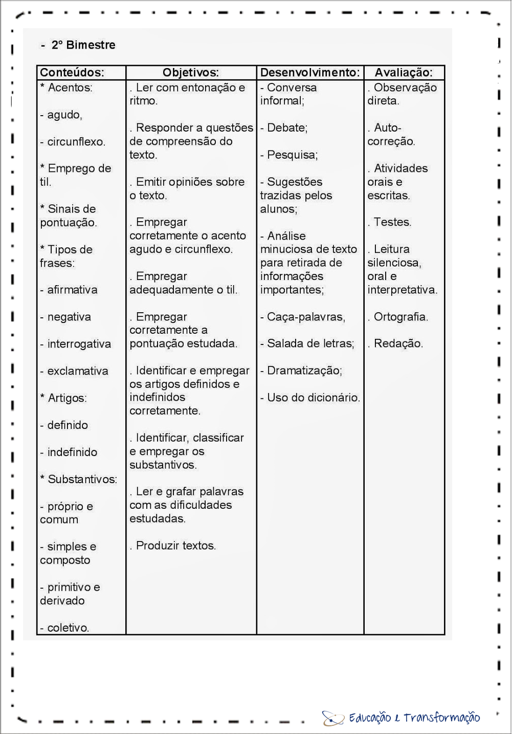 Planejamento anual 4 ano do Ensino Fundamental