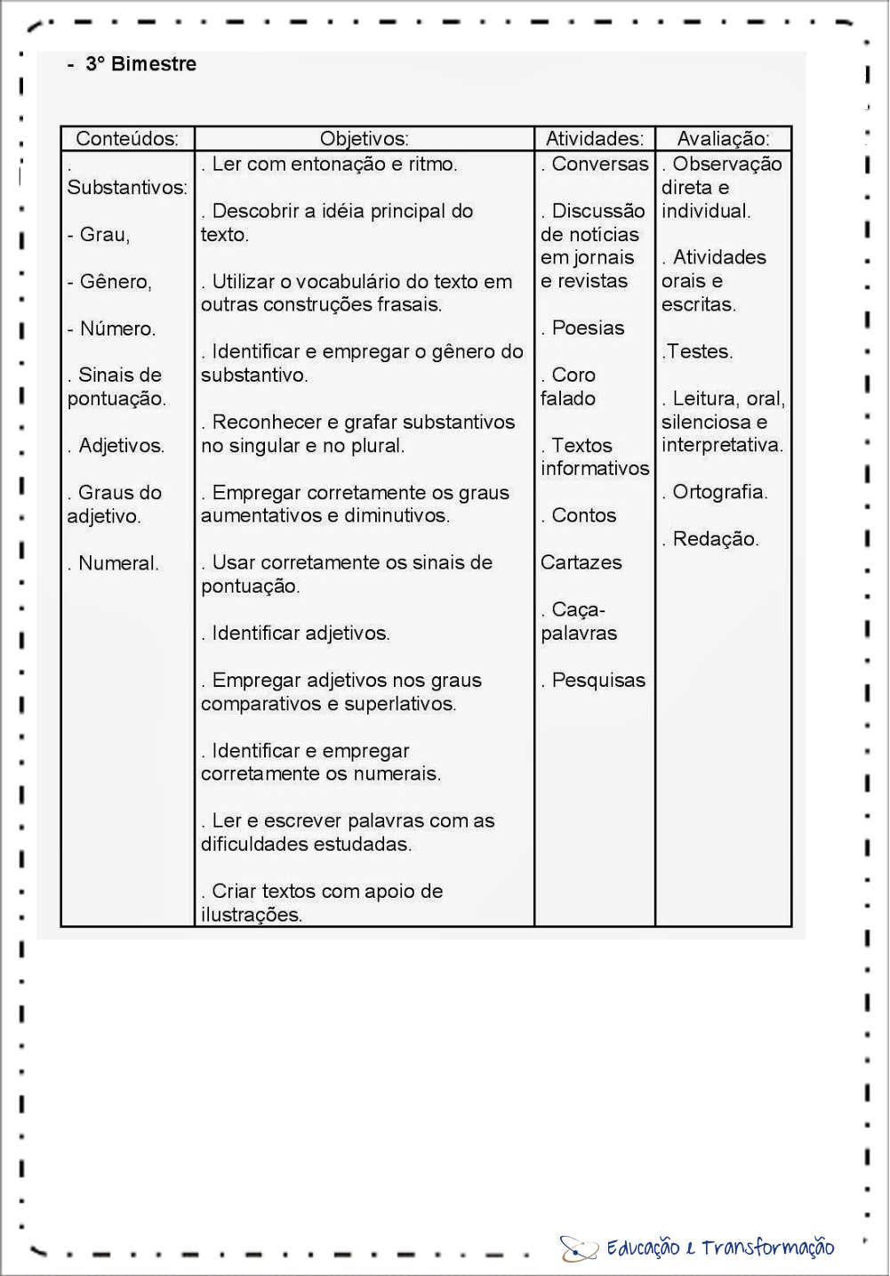 Planejamento anual 4 ano do Ensino Fundamental