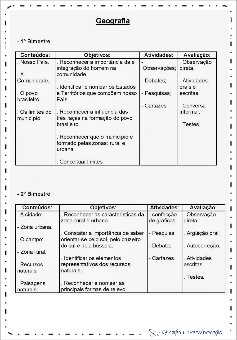 Planejamento anual 4 ano do Ensino Fundamental