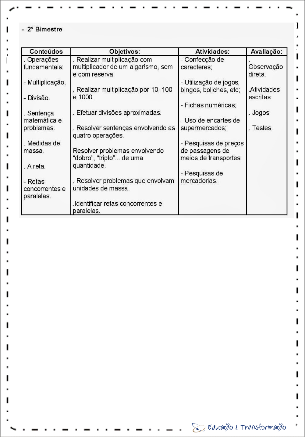 Planejamento anual 4 ano do Ensino Fundamental