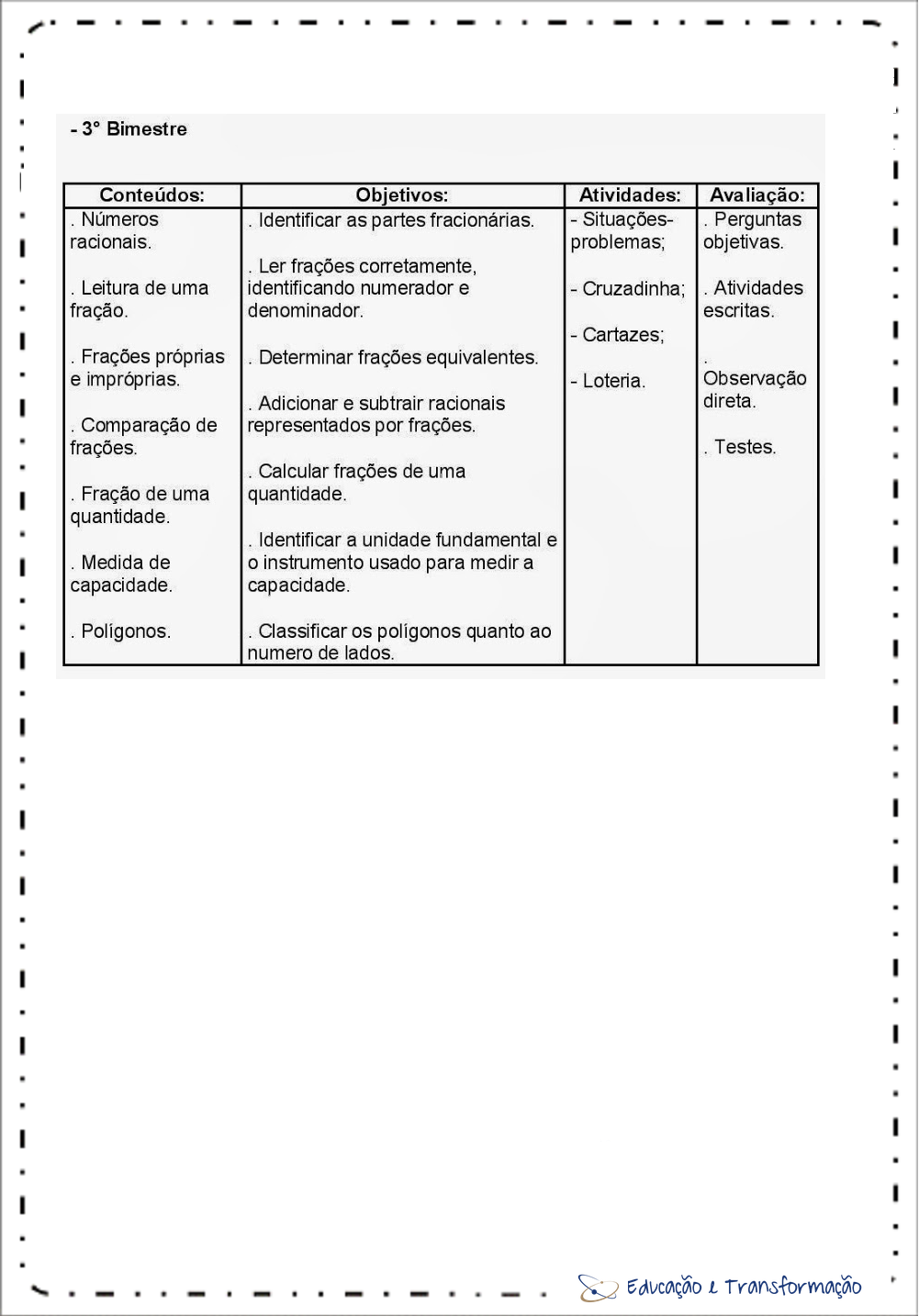 Planejamento anual 4 ano do Ensino Fundamental