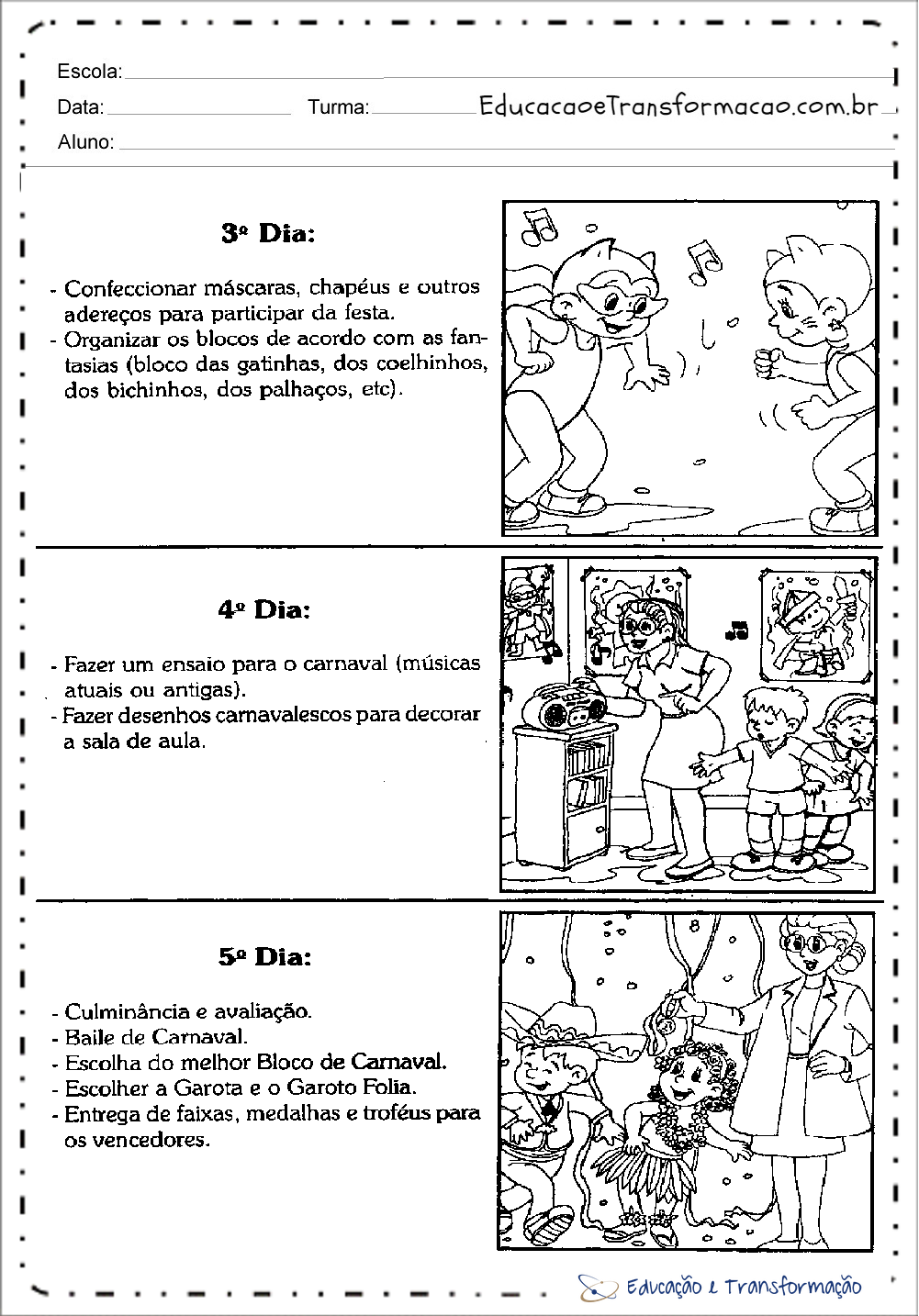 Plano de Aula Carnaval para Educação Infantil e Ensino Fundamental