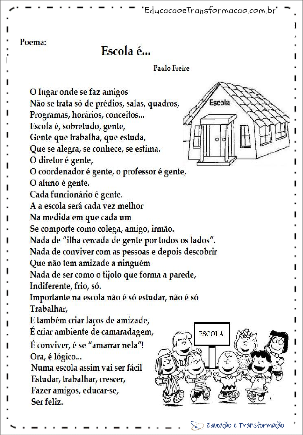 Poemas para o Dia da Escola - 15 de Março