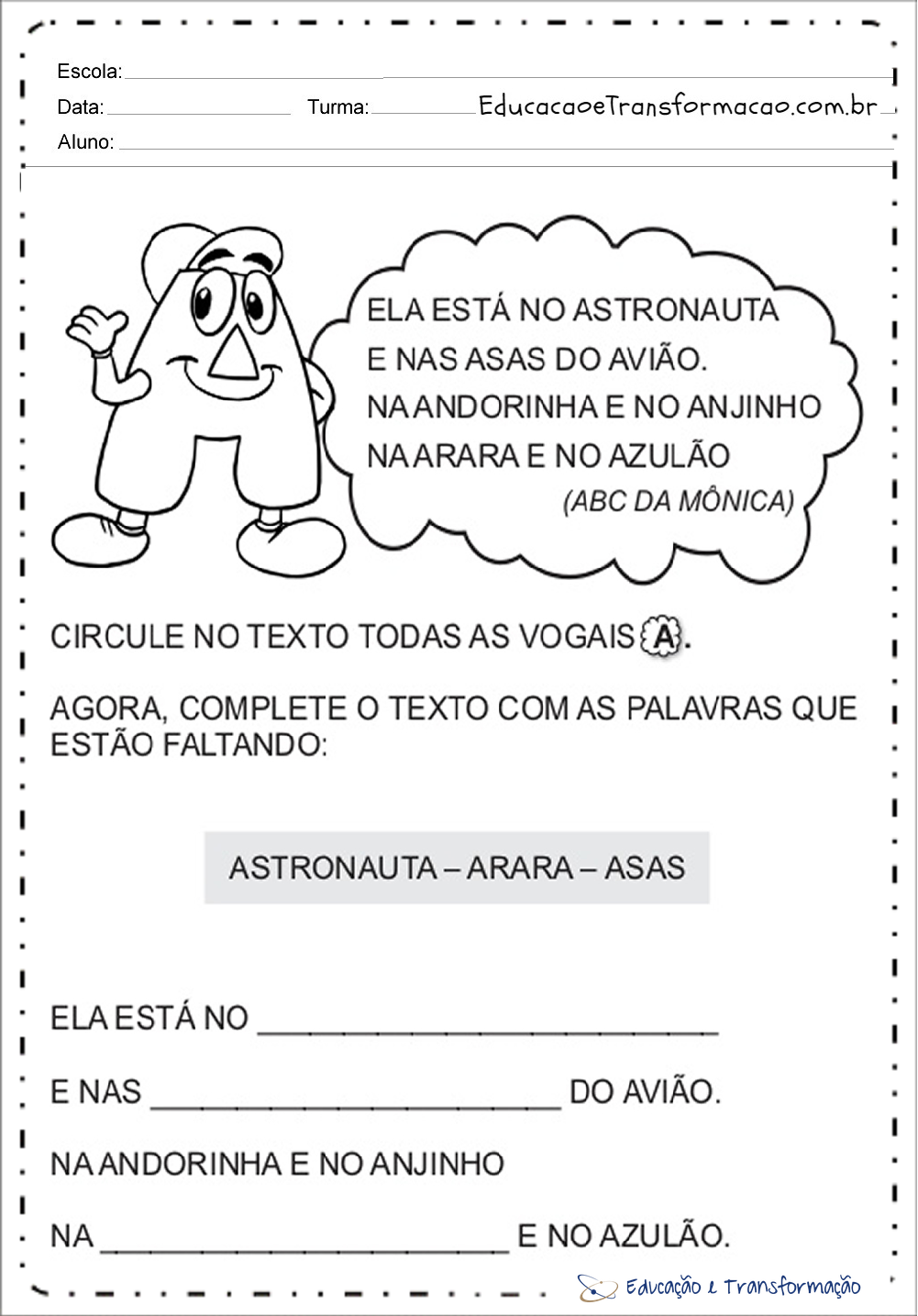 Atividades com a letra A