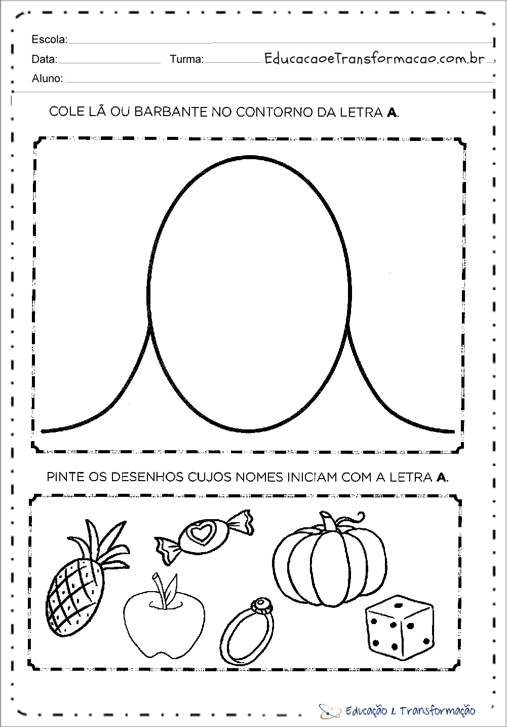 Atividades com a letra A para alfabetização