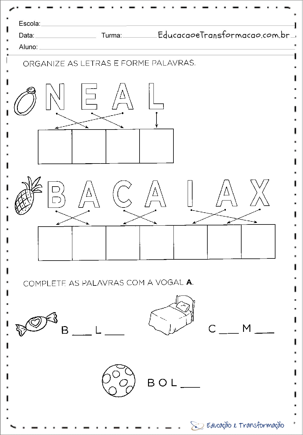 Atividades com a letra A para alfabetização