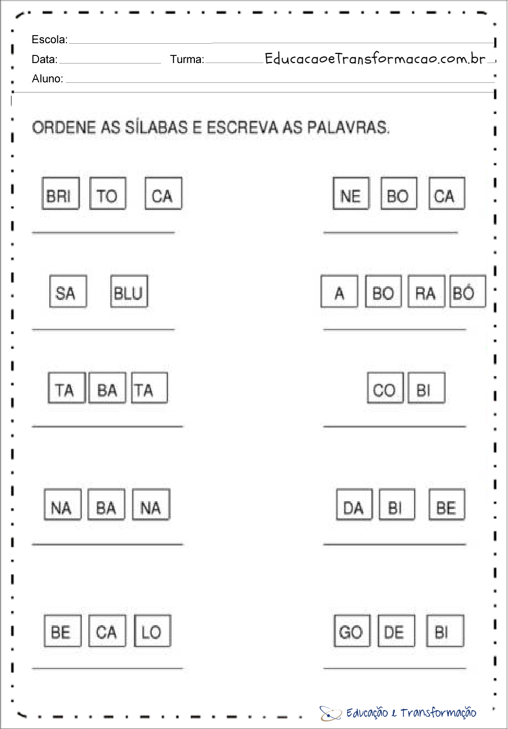 Atividades com a letra B