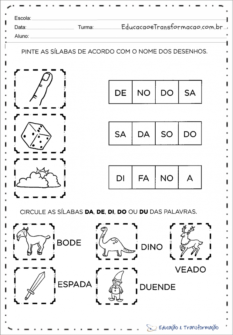 Atividades com a letra D para Alfabetização - Atividades Educativas