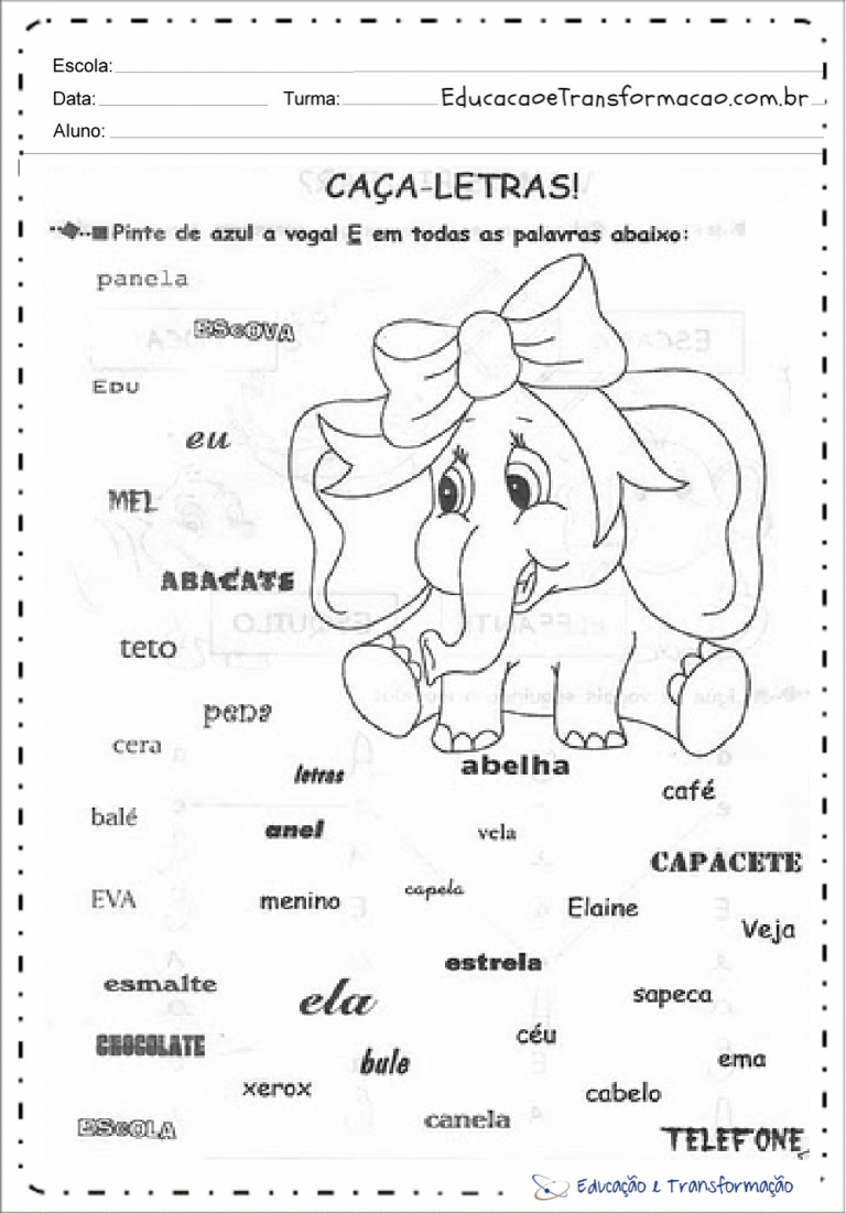 Atividades com a letra E para alfabetização - Atividades Educativas