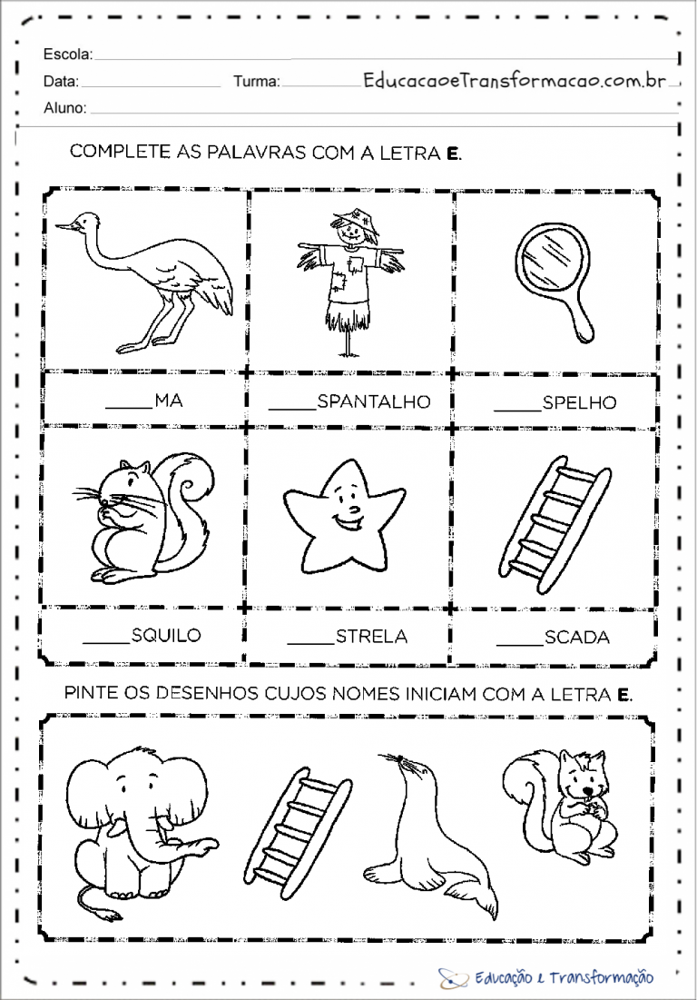 Atividades com a letra E para alfabetização - Atividades Educativas