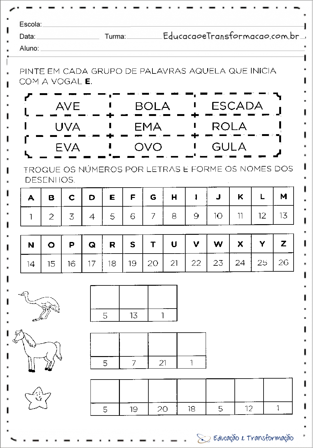 Atividades com a letra E 