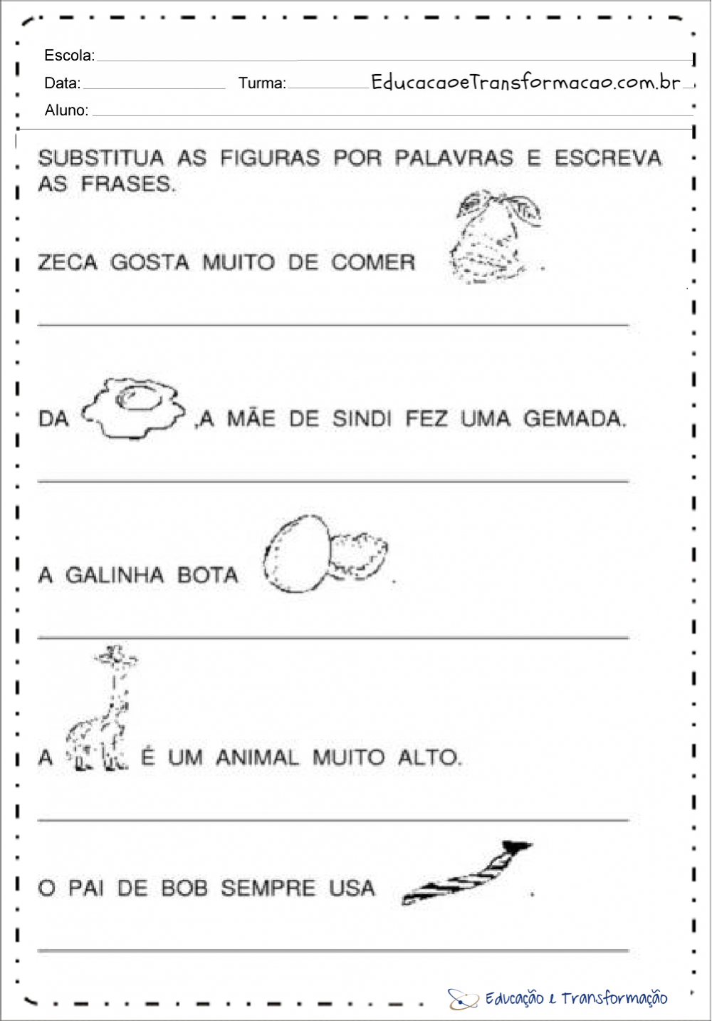 Atividades com a letra G - Substitua as figuras – Educação 