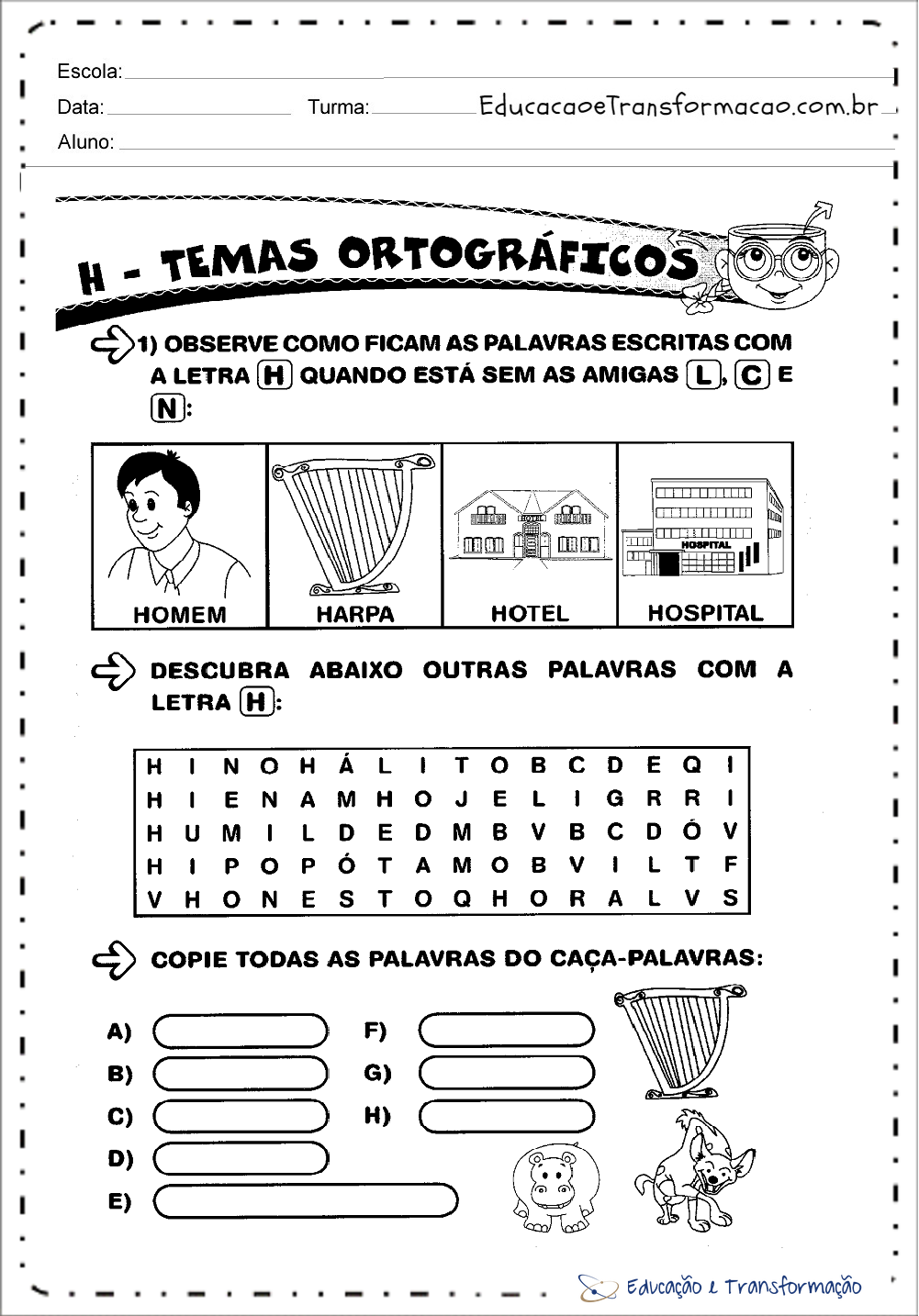 Atividades com a Letra H para alfabetização