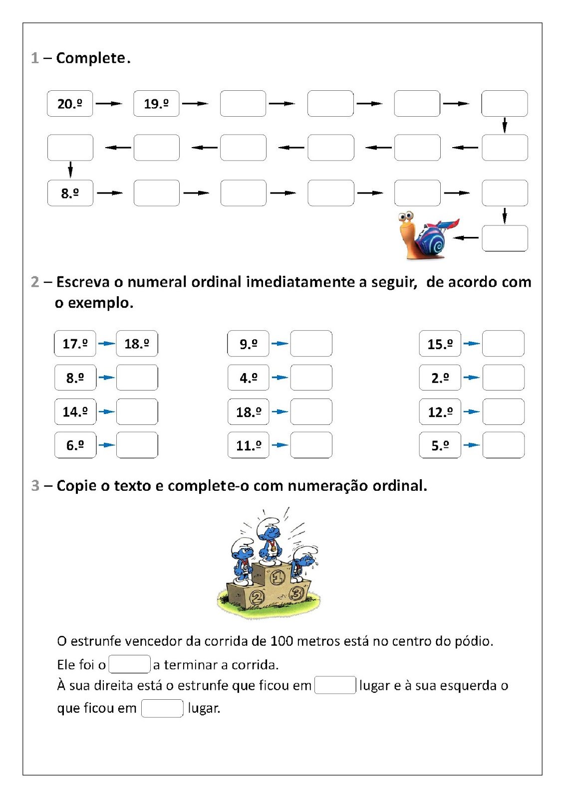 Atividades com Números Ordinais