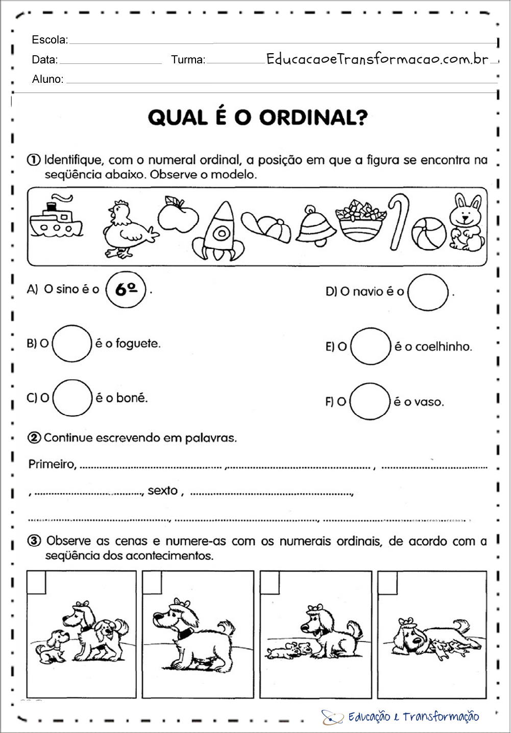 Atividades com Números Ordinais