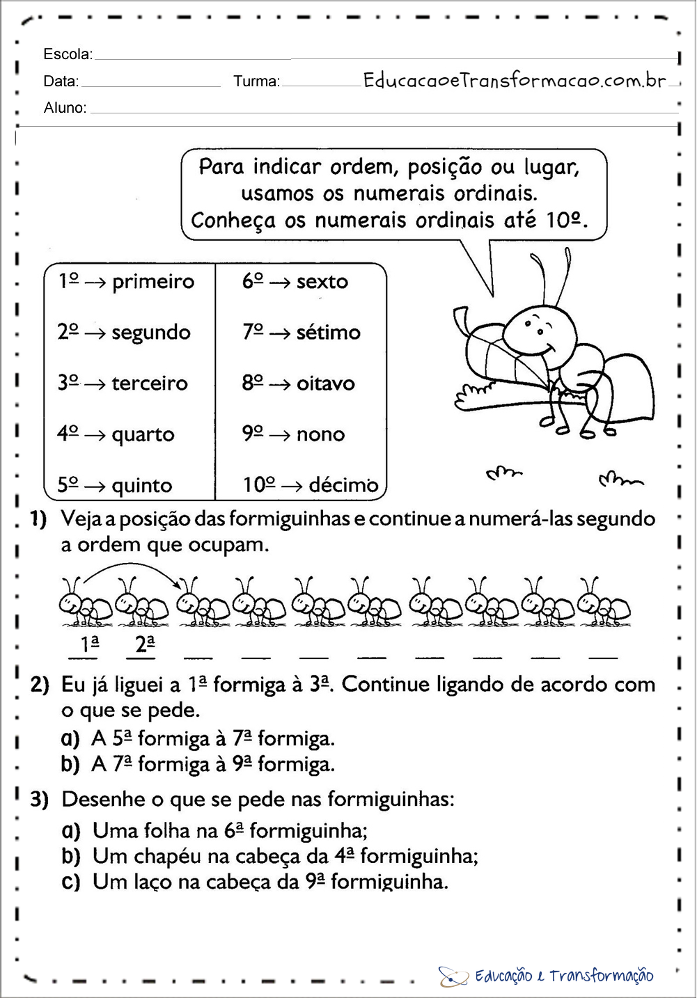 Atividades com Números Ordinais