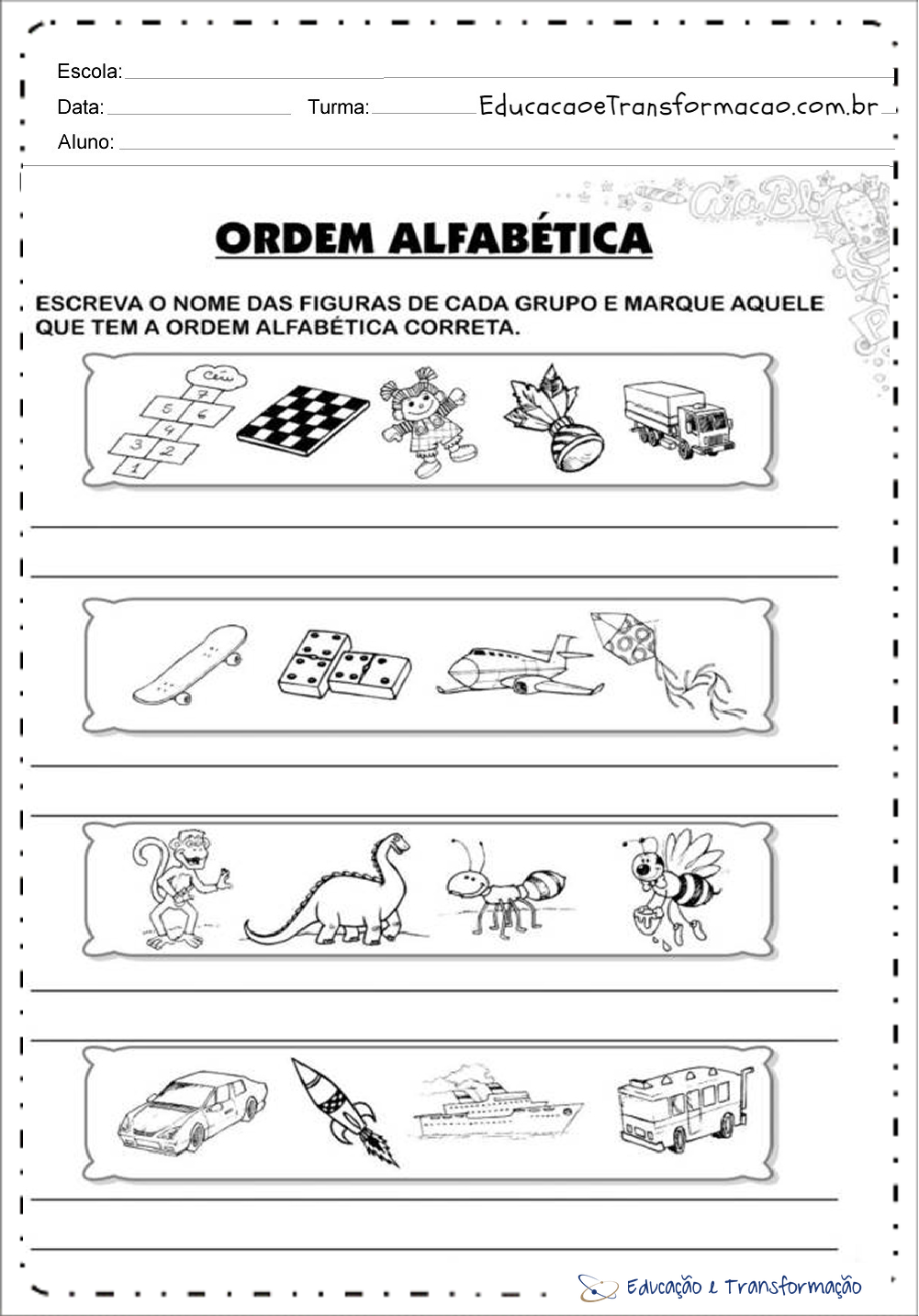 Atividades com Ordem Alfabética