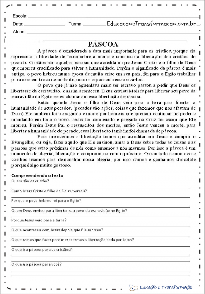 Atividades Verdadeiro sentido da Páscoa - Atividades de Páscoa