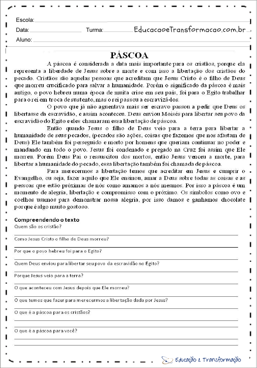 Atividades de Interpretação de Texto Páscoa para imprimir