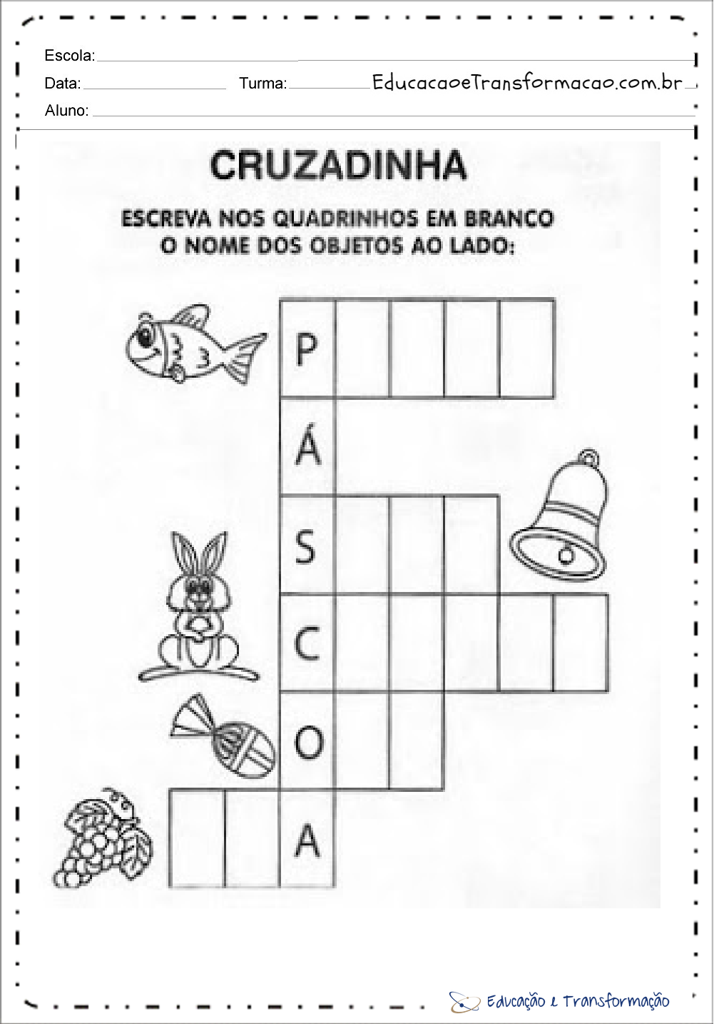 Atividades de Páscoa para Ensino Fundamental - Cruzadinha