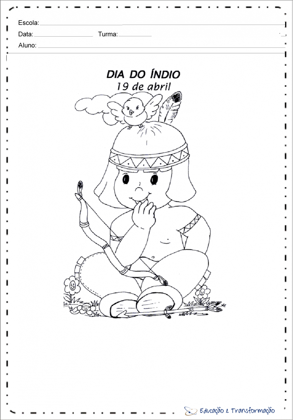 Atividades Dia do Índio para Educação Infantil para imprimir - 19 de Abril