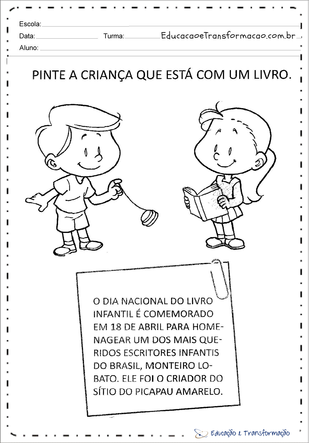 Atividades Dia do Livro Infantil para imprimir