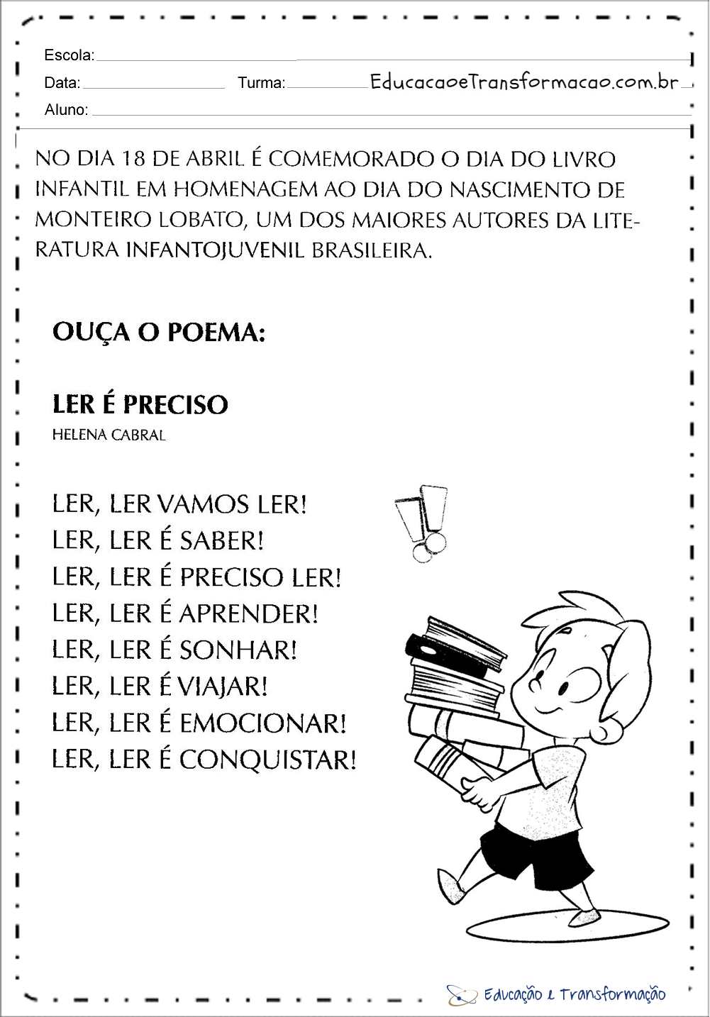 Atividades Dia do Livro Infantil para imprimir