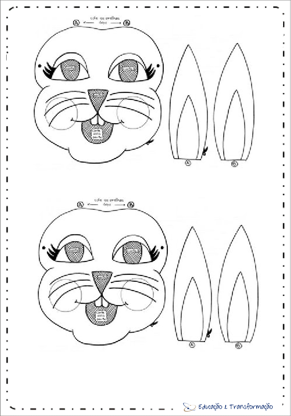 Máscaras de Páscoa e Orelhas de coelho para imprimir