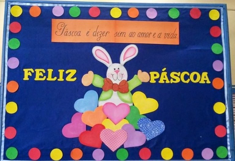 Cartaz de Páscoa em EVA para escola com moldes - Mural e Painel