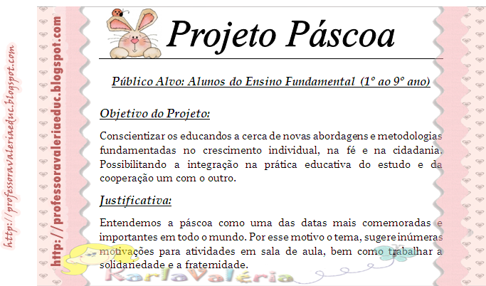 Projeto Páscoa para Ensino Fundamental para 1º a 9º ano