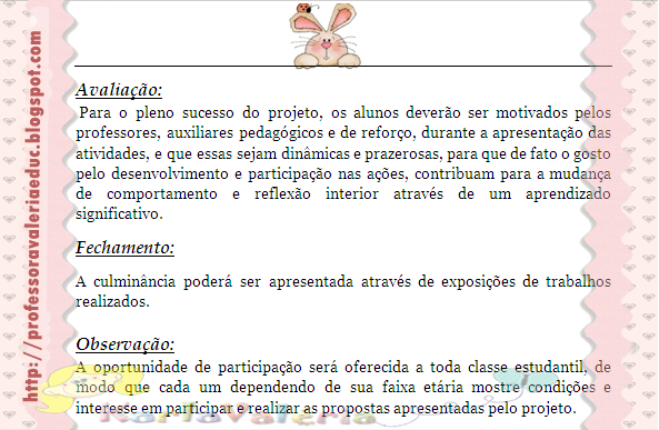 Projeto Páscoa para Ensino Fundamental para 1º a 9º ano