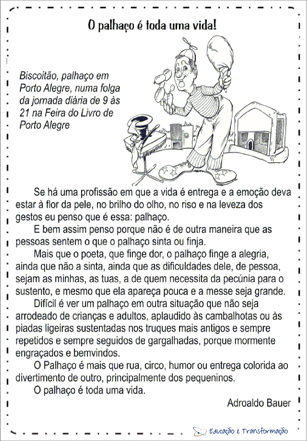 Textos sobre o Circo - O palhaço é toda minha vida