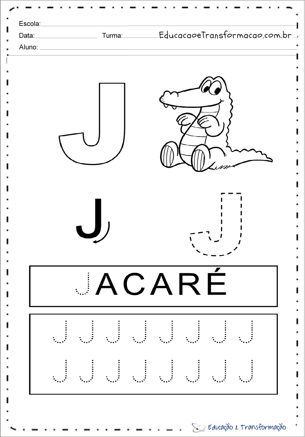 Atividades com a letra J - Pontilhados (Tracejado) para imprimir