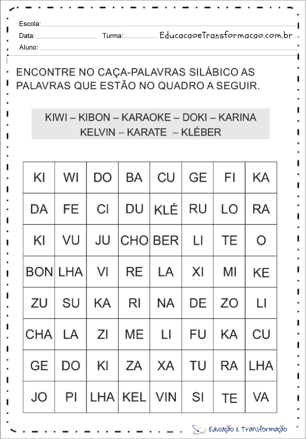 Atividades com a Letra K