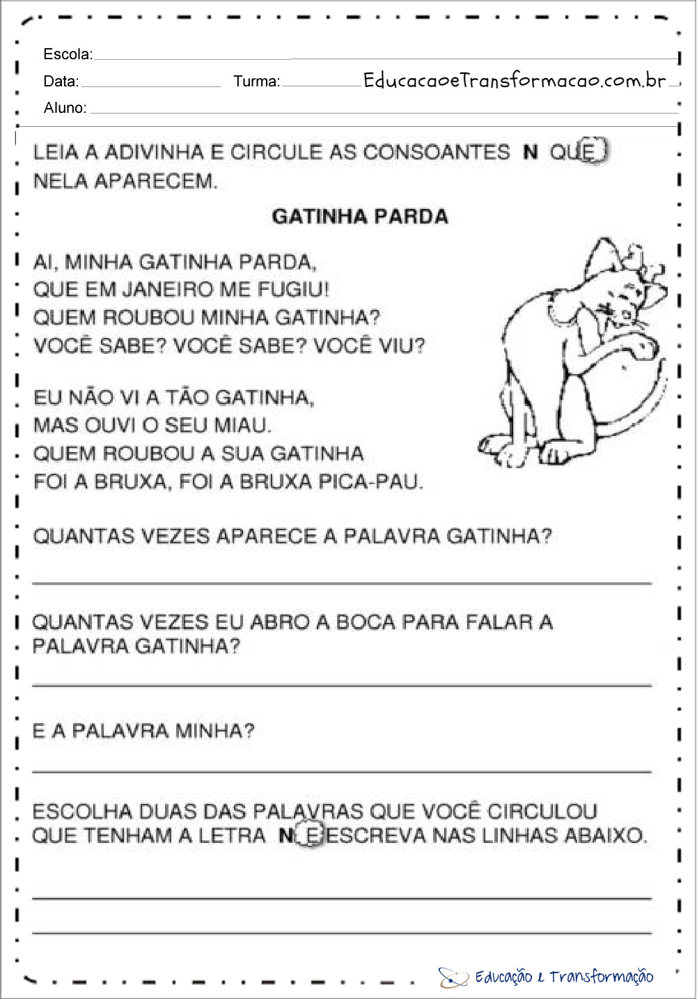 Atividades com a Letra N