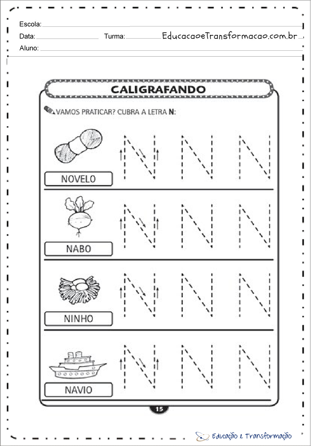 Atividades com a Letra N - Pontilhado (Tracejado)