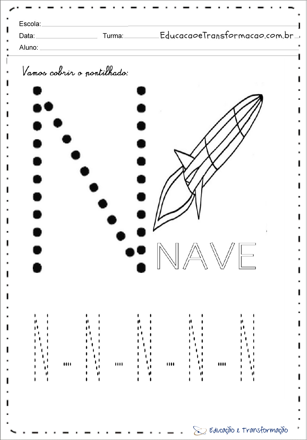 Atividades com a Letra N - Pontilhado (Tracejado)