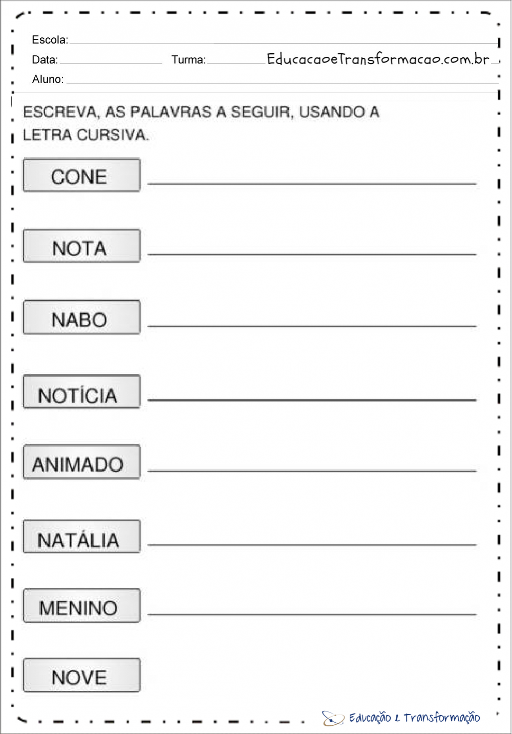 Atividades com a Letra N para Alfabetização - Atividades Educativas