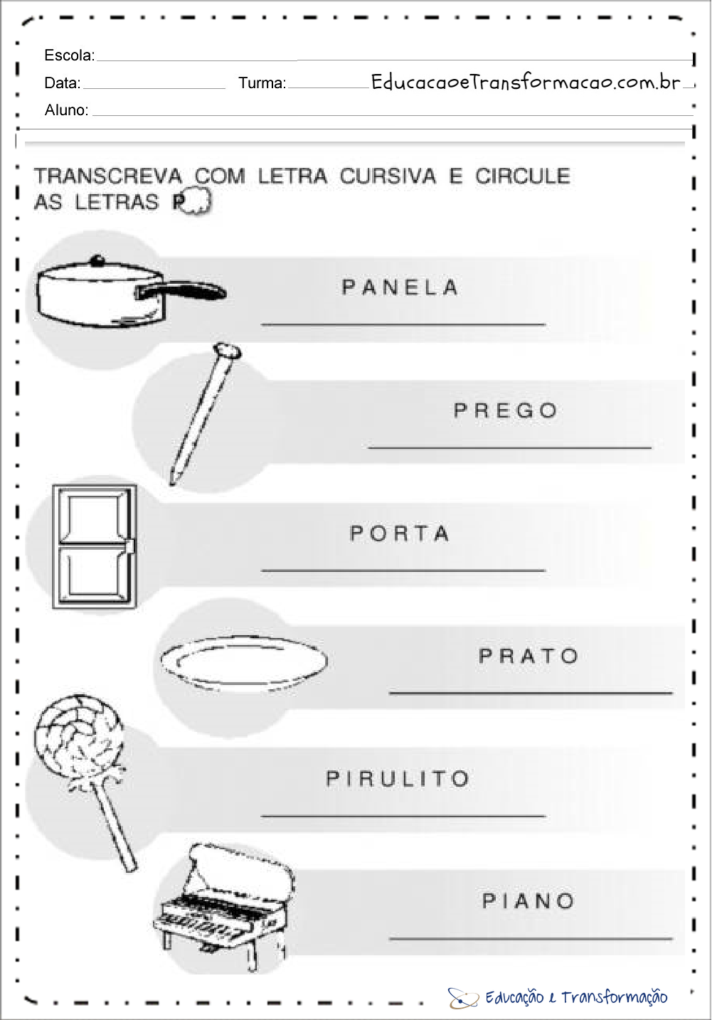 Atividades com a letra P