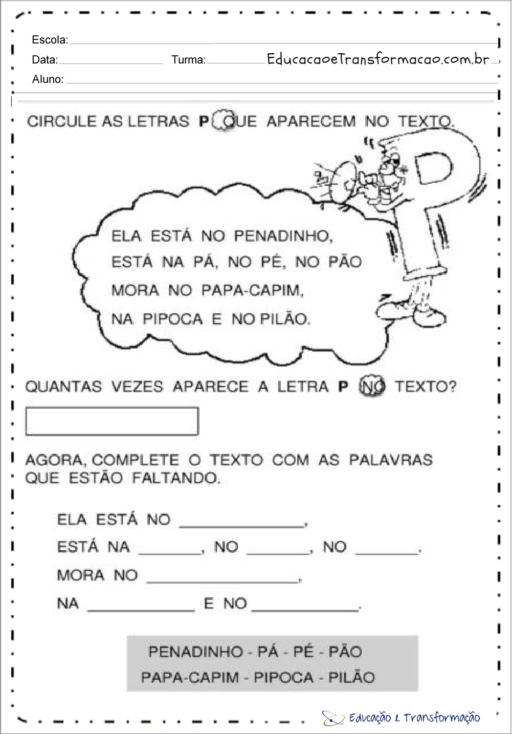 Atividades com a letra P