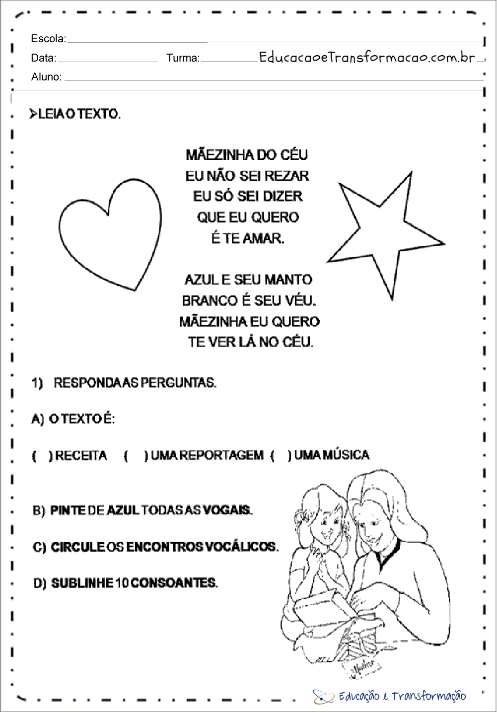 Atividades de Interpretação de Texto para Dia das Mães