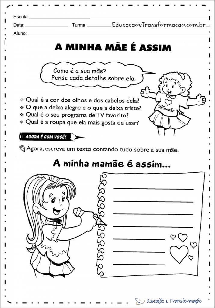 Atividades de Produção de Texto Dia das Mães - Minha mãe é assim ...