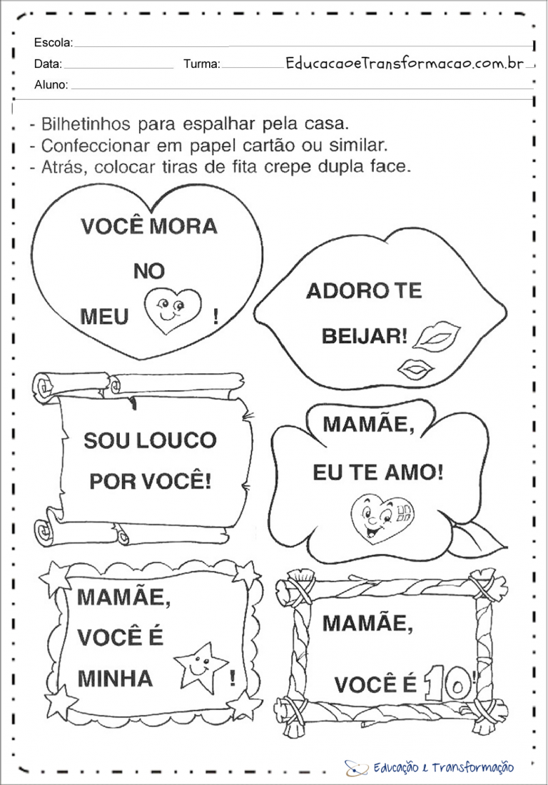 Atividades dia das Mães Educação Infantil - Bilhetes – Educação e ...