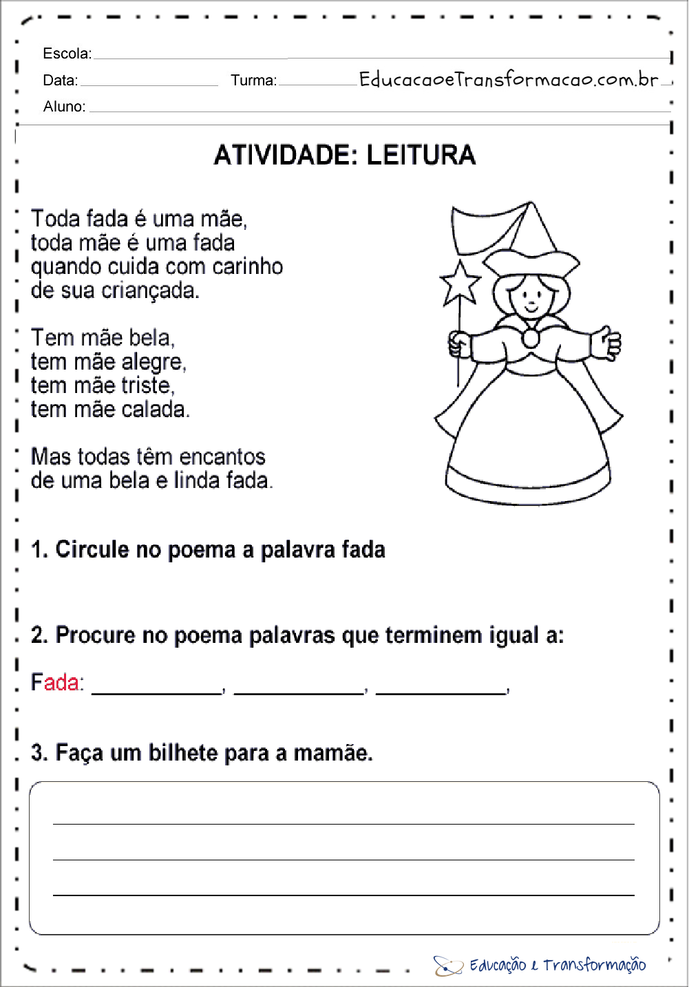 Atividades de Interpretação de Texto para Dia das Mães