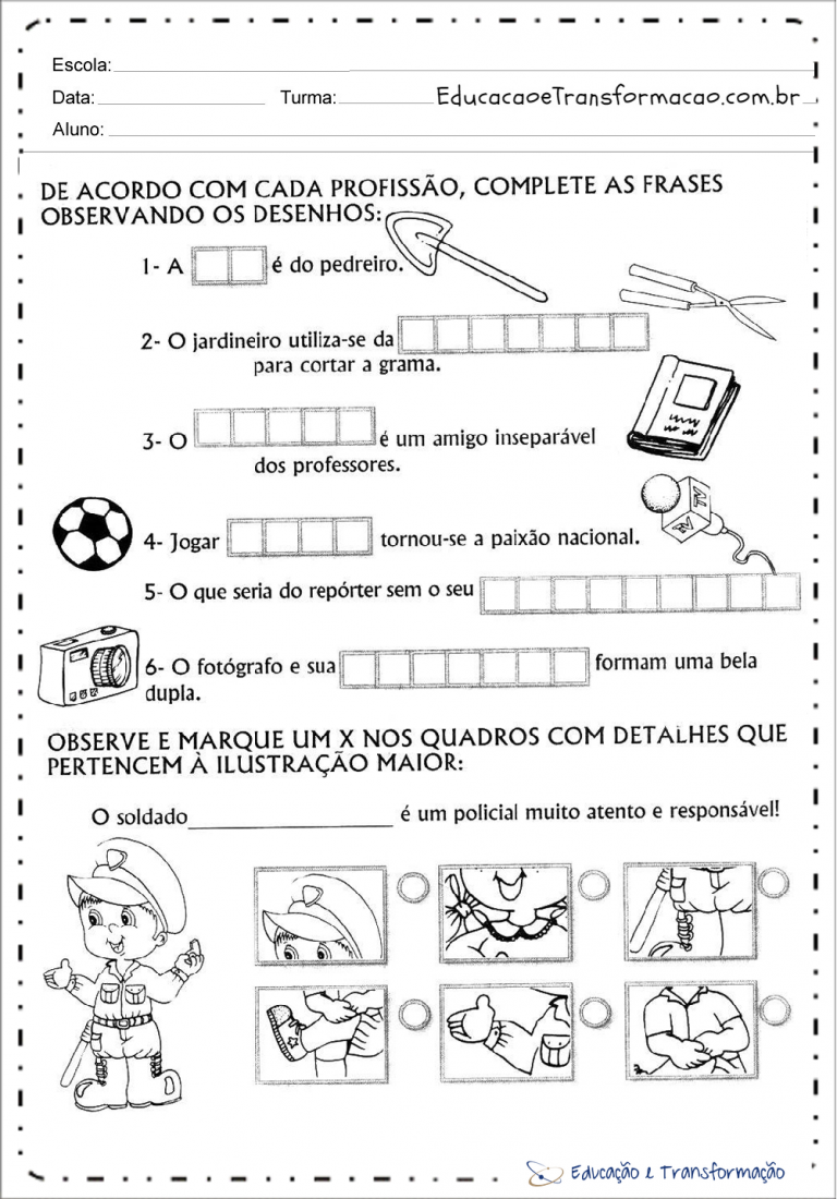 Atividades sobre Profissões para Educação Infantil e Ensino Fundamental