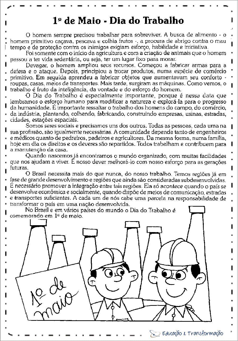 dia do trabalhador 6  Páginas para colorir escola, Dia do trabalhador,  Atividades de artes visuais