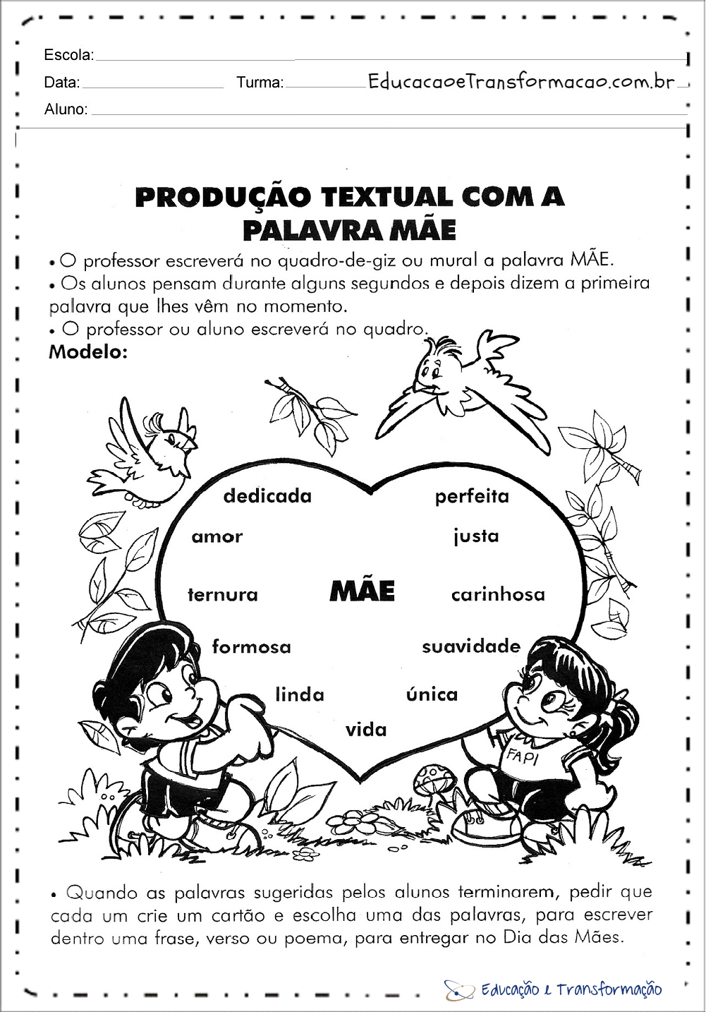 Atividades sobre o dia das mães para imprimir