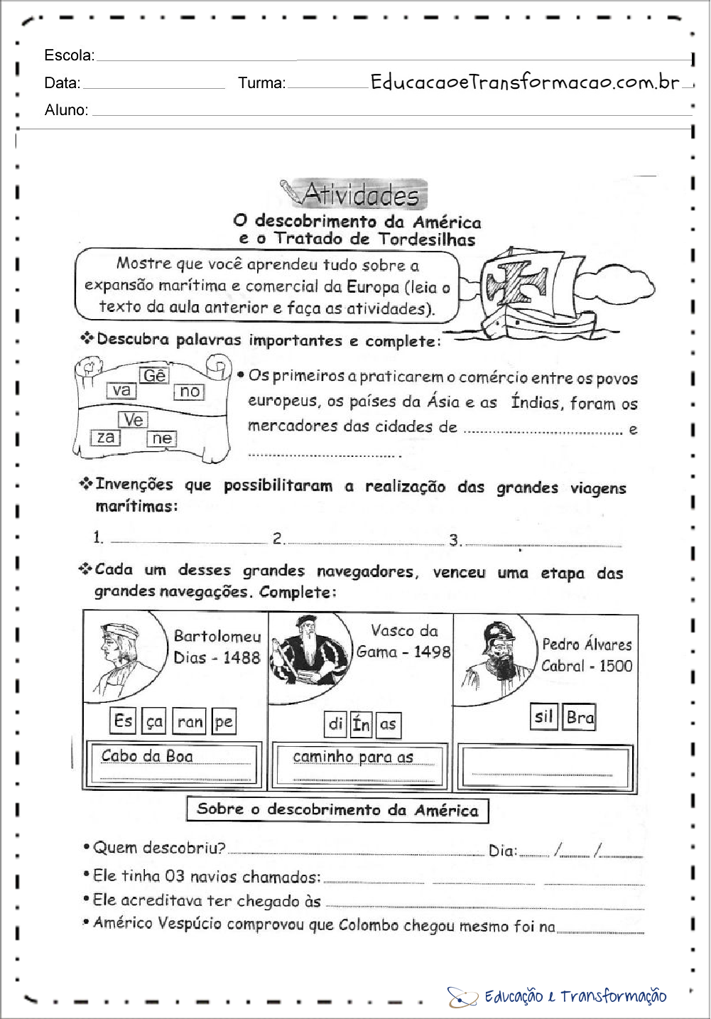 Atividades sobre Os Primeiros Habitantes