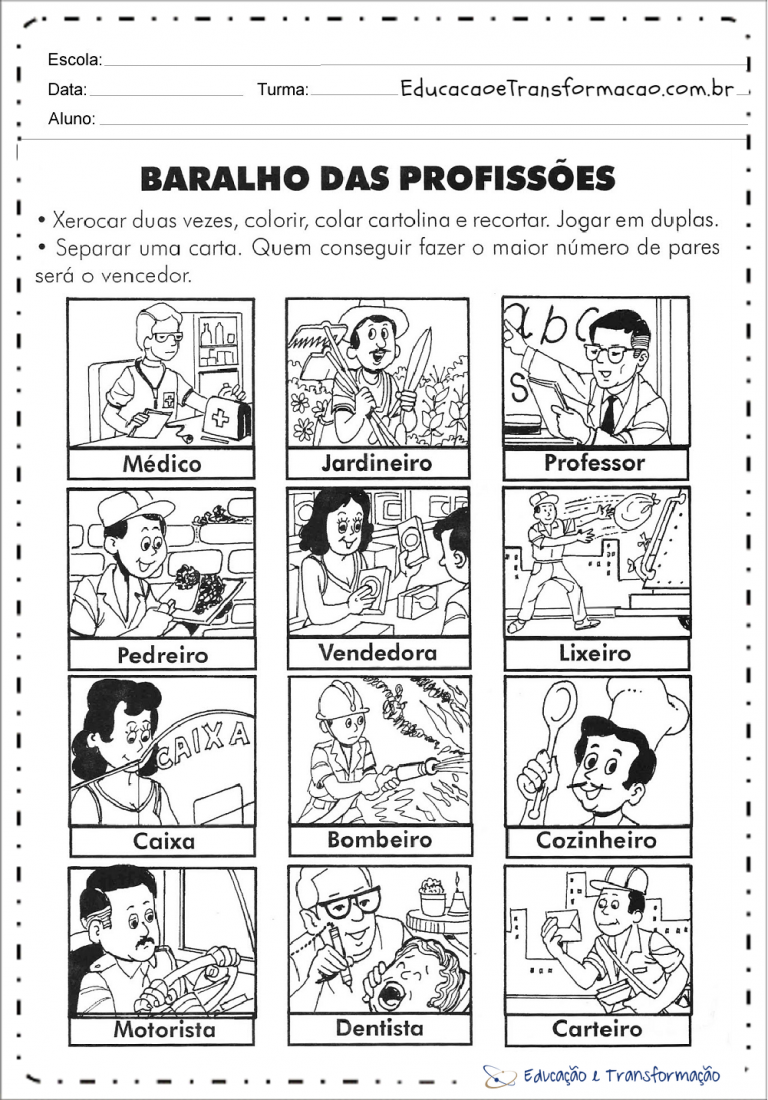 Atividades sobre Profissões para Educação Infantil e Ensino Fundamental