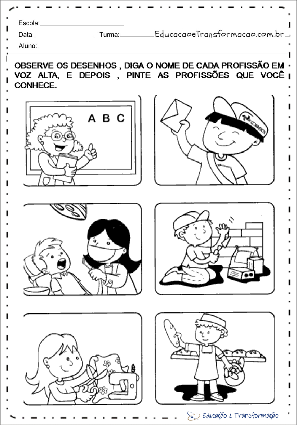 Atividades sobre profissões para Educação Infantil